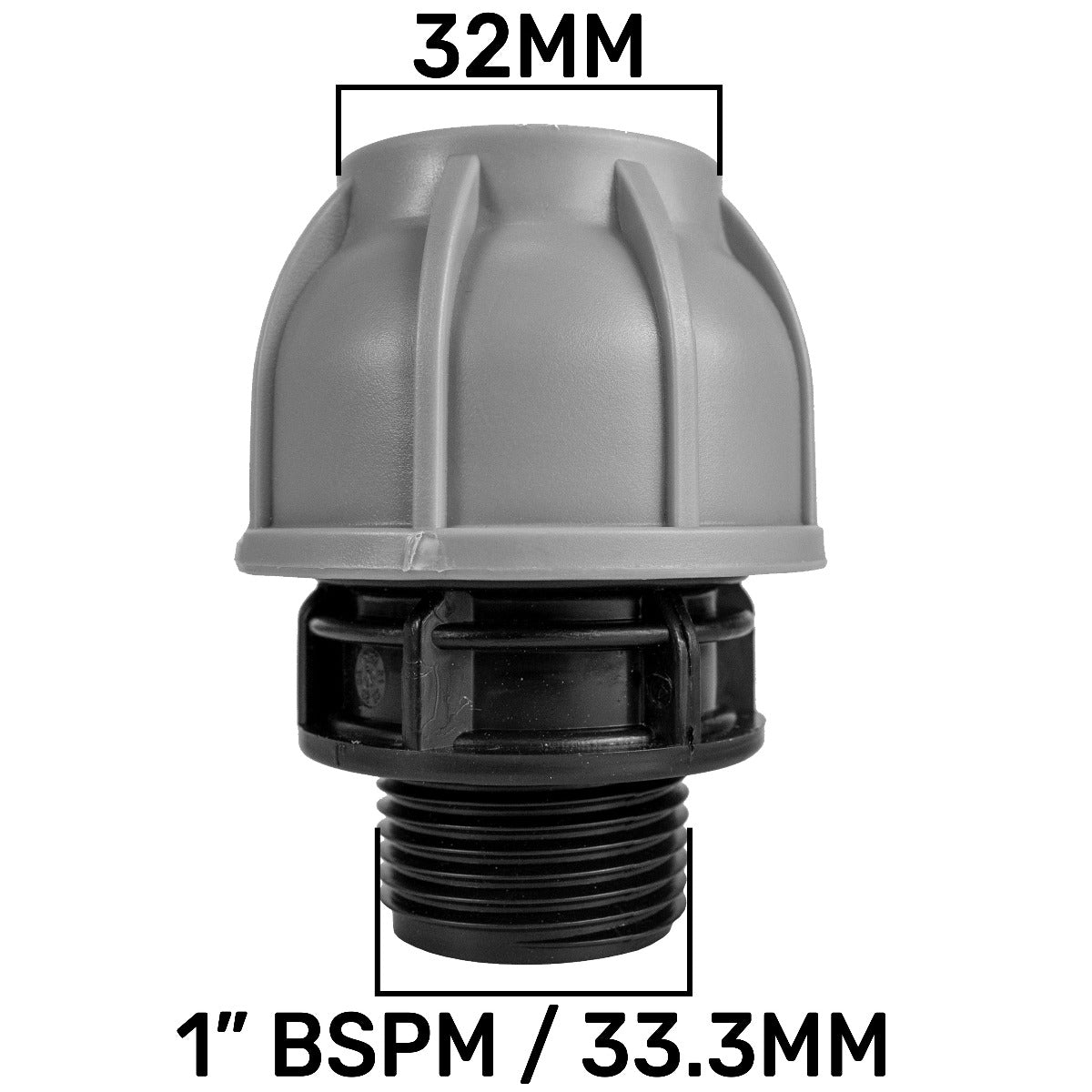IBC 2 S60X6 - 1in BSPF Extender Adaptor with MDPE Straight 32mm Water Connector